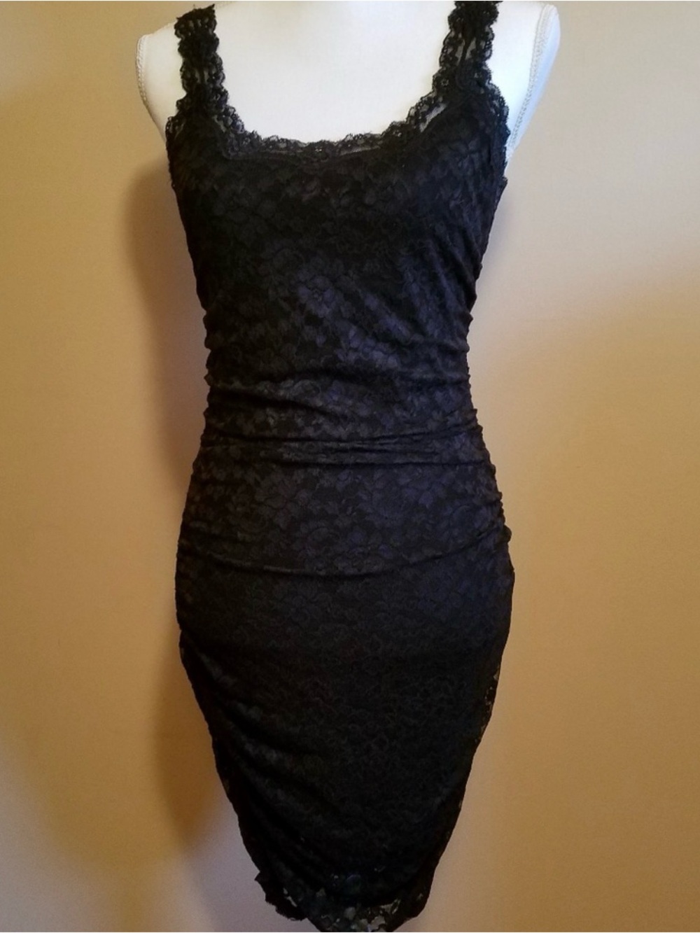 Moda International,Y2K,large,black lace mini dress,ruched,lbd,whimsigoth